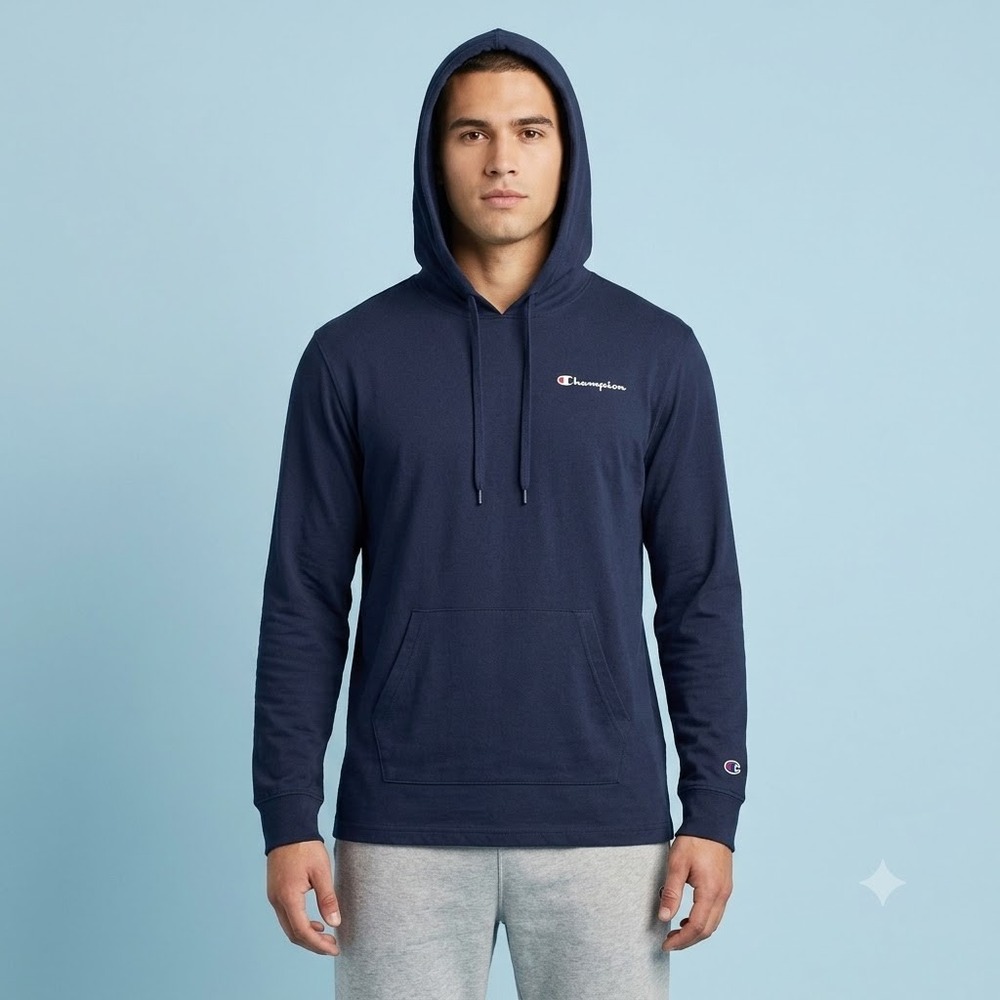Champion Hoodie Men's L Navy Pullover Lightweight Athletic Logo